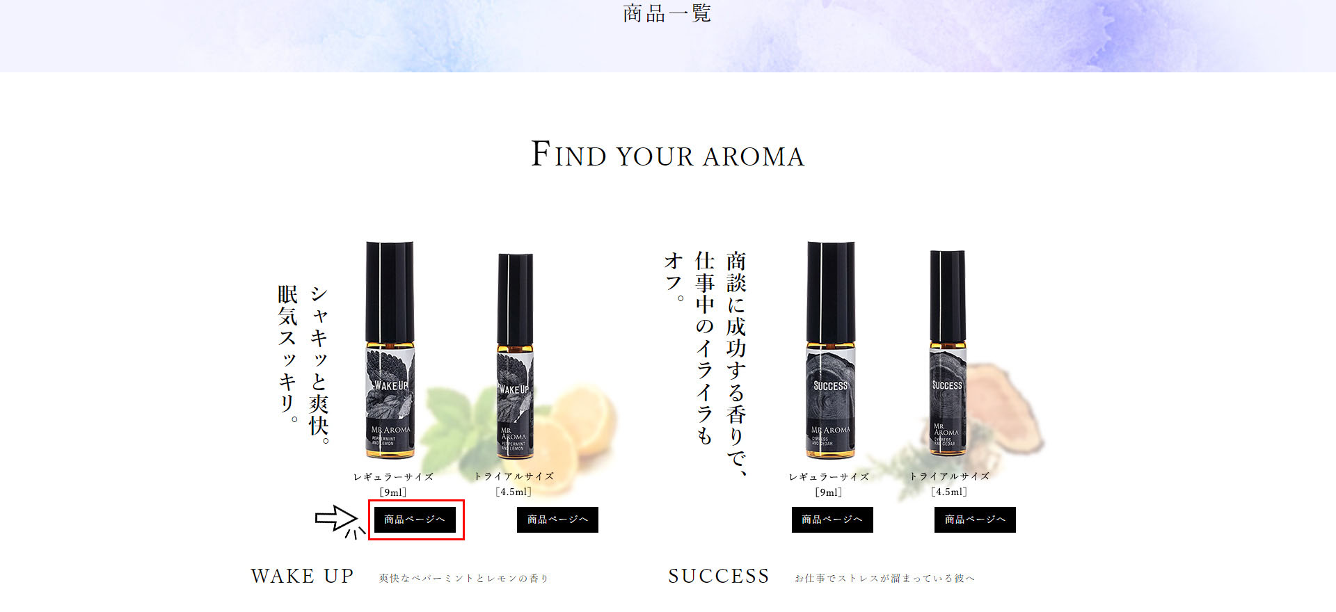 お好きな商品を選び【商品ページへ】をクリック